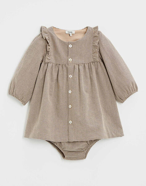 Robe manches longues en vichy beige et gris IMAGNOLIA 23 / 24IU1911N18080