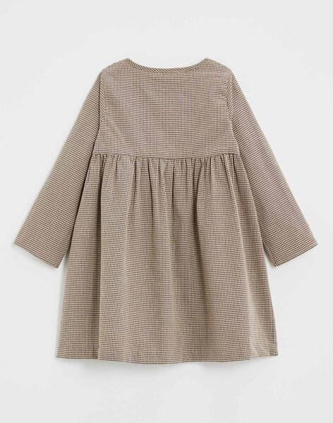 Robe enfant manches longues en vichy beige et gris IVANILLE 23-K / 24I129114N18080