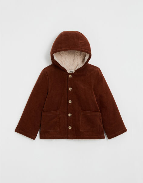 Manteau enfant en velours côtelé brique ICE 23-K / 24I129211N16403