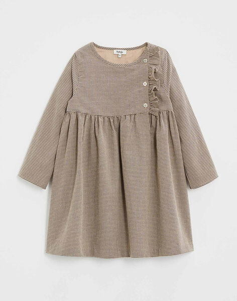 Robe enfant manches longues en vichy beige et gris IVANILLE 23-K / 24I129114N18080