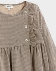 Robe enfant manches longues en vichy beige et gris IVANILLE 23-K / 24I129114N18080